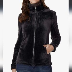 32 Degrees Heat Womens Black Luxe Faux Fur Full Zip Fleece Jacket - Size L